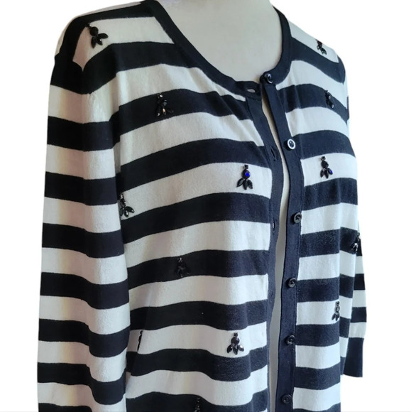 ANN TAYLOR EMBELLISHED STRIPED CARDI - Picture 1 of 12